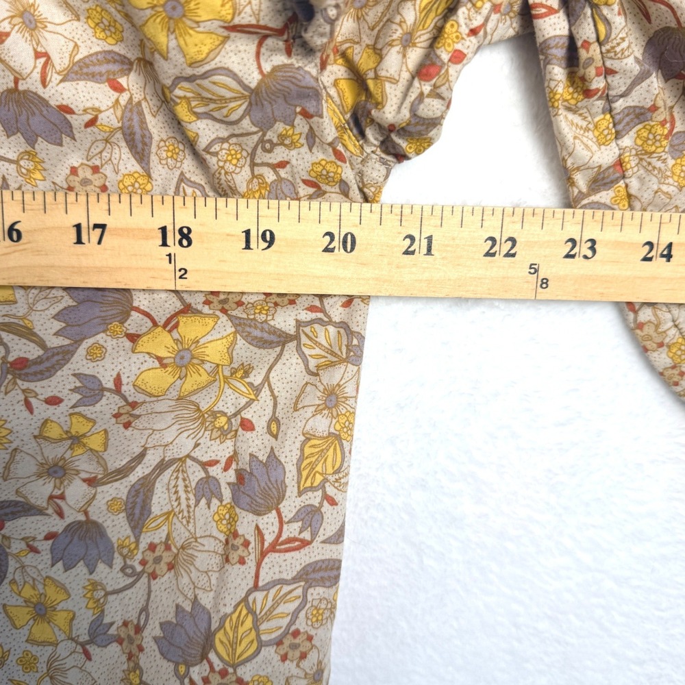 Free Assembly Womens Floral Ruffle V-Neck Blouse Yellow Purple Cotton Small - Picture 10 of 11